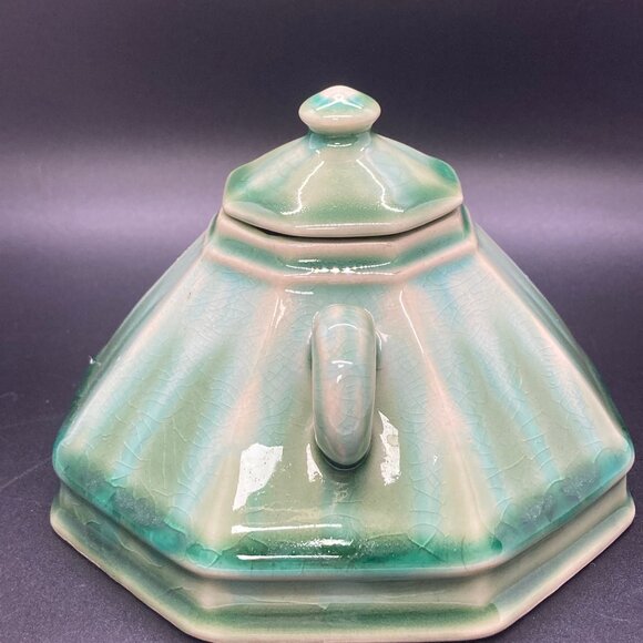 Celadon Lidded Octagon Shaped Sugar Bowl with Handles by Anthropologie - Picture 3 of 9
